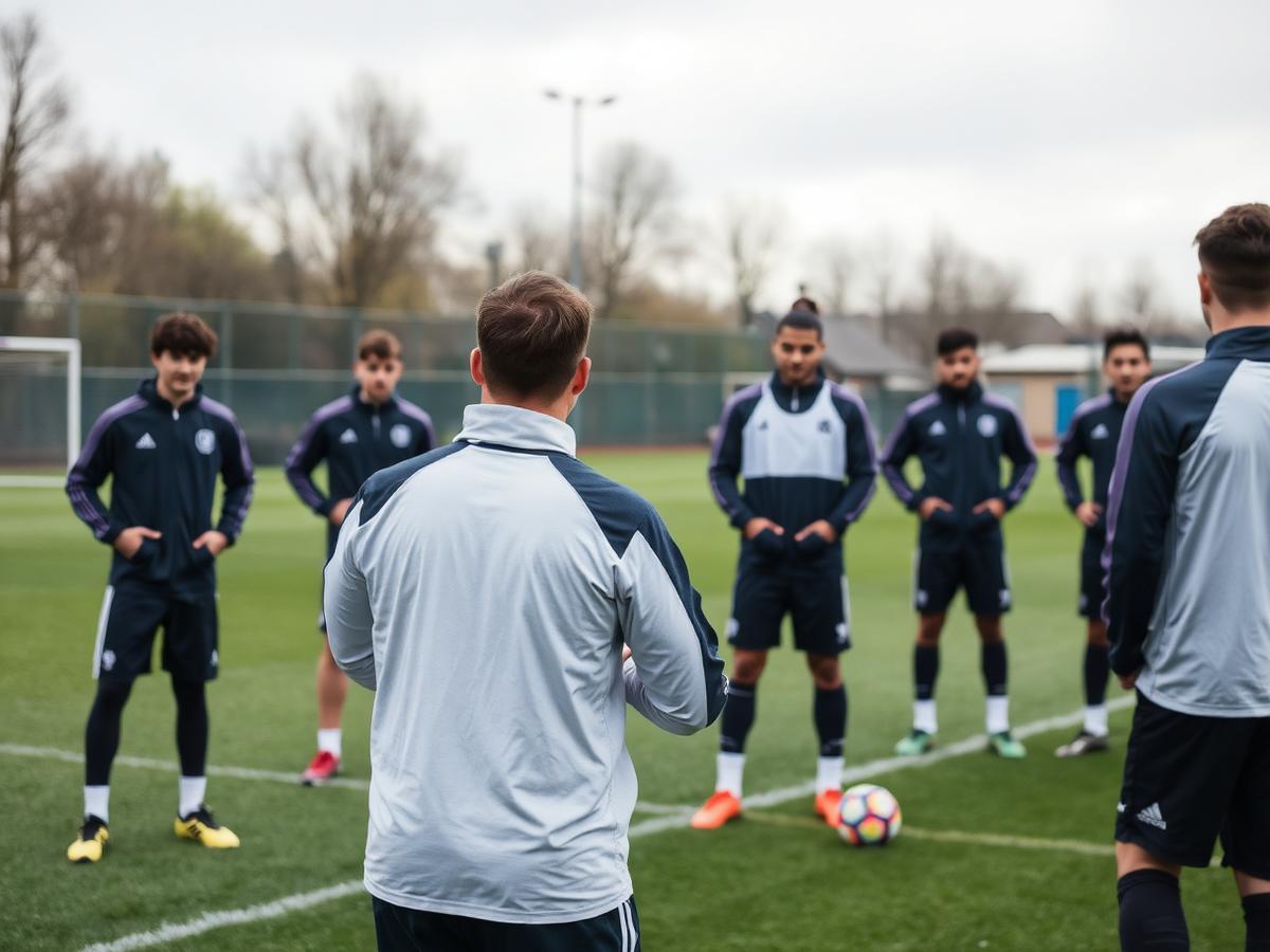 Coach leading a professional football training session in the Netherlands